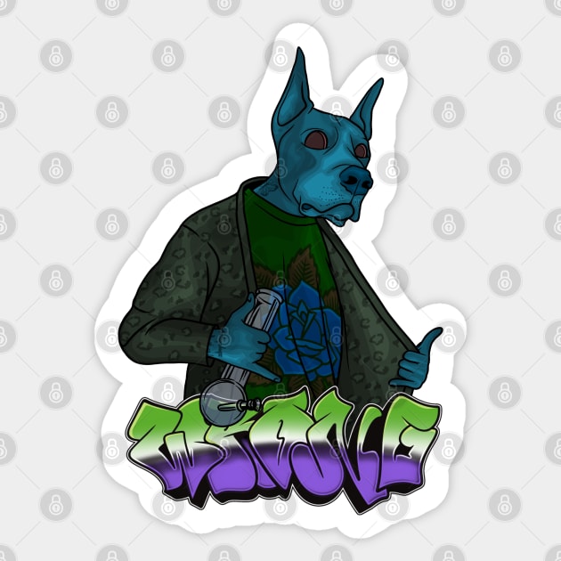 Crazy Dog with Bong Sticker by Wrongteeshirt